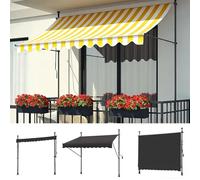 Retractable Outdoor ning - 400cm Foldable Canopy with High-De Polyester Fabric & Aluminu No Drilling Inllat Perfect for Patios Balconies Terraces Yellow & White Stripes