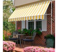 Retractable Outdoor Patio Canopy with Manual CrankAdjustable Angle & HeightSteel Shelter for Sun ShadeYellow & White 118x59inPerfect for Garden Deck or Backyard Protection.