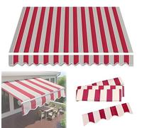 Retractable Outdoor Patio ning - Waterproof Polyester Sune Canopy Cover for Garden, Deck, Balcony - Red Stripe Fabric Replacement (Size: 9.8x4.9ft)