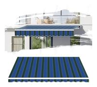 Retractable Patio Awning - 100% UV Protection Outdoor Shade Canopy for Deck Balcony Yard & Garden Blue Green Stripes 15x11ft Sun Shade Cover Weather Resistant Shelter.
