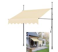 Retractable Patio Awning 250x120cm Manual Canopy No Drill Installation Outdoor Sunshade for Deck Backyard Garden Balcony - Beige Color