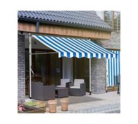 Retractable Patio Awning 4.9FT Manual Crank WaterResistant Polyester Canopy for Deck & Backyard BluishWhite Outdoor Shade Solution
