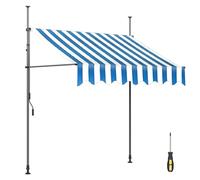 Retractable Patio Awning - Adjustable Angle & Height, Drill-Free Installation, Blue & White, 2m - Perfect for Backyard Garden & Porch Shade Solutions