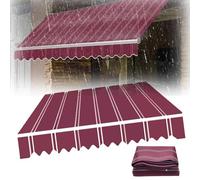 Retractable Patio Awning Fabric Replacement, Burgundy Stripes (20x10ft/600x300cm) - Sunshade Material for 3/4/5/6m Awnings, Ideal Outdoor Shade Solution