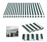 Retractable Patio Awning Replacement Fabric - 100% Water-Resistant 280g Polyester Sun Shade Canopy Cover for Outdoor Garden Green & White Stripes 5.5ft Size
