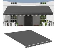 Retractable Patio Awning Replacement Fabric - 13x10ft Outdoor Sunshade Canopy Top Cover (Dark Gray) for Deck Door Shelter with Front Valance - Manual Use