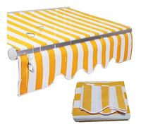 Retractable Patio Awning Sun Shade Cover WaterResistant Polyester Canopy Replacement Fabric for Outdoor Deck & Garden 12x10ft Yellow & White Shelter