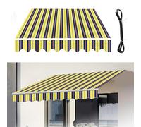 Retractable Patio Awning Waterproof Polyester Canvas Sunshade Canopy Replacement Fabric Outdoor Shade Sail Yellow-Blue Stripes 3.3 x 2.4 m UV Protection