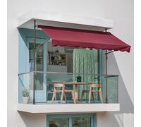 Retractable Patio Awning with Manual CrankUV Protection Adjustable Angle & Height No Drilling InstallationPerfect for Deck Porch Balcony (Red 79"x59")