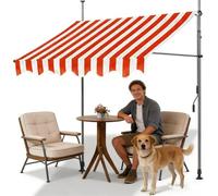Retractable Patio Canopy Awning WaterResistant Polyester with Crank Handle for Deck Backyard Porch Baly - Red & White 2M/6.5FT Outdoor Shade Solution