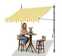 Retractable Patio Canopy with Crank HandleWaterproof Polyester Sunshade for Deck Backyard BalconyYellow & White 1.5M/4.9FT Outdoor Umbrella Awning