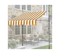 Retractable Patio Canopy with Crank HandleWaterResistant Polyester Awning for Balcony & BackyardYellow & White 1.5M/4.9FT Manual Sunshade Solution