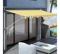 Retractable Patio ning, Adjuble Waterproof Canopy with Hand Crank, Yellow & White Sun e for & Doors, 350cm Outdoor Shelter Solut