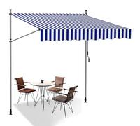 Retractable Patio ning Adjustable Height Manual Canopy 2.5x1.2m Non-Screw Outdoor e for & Doors (Blue-White) - Ideal for Patios & Dec
