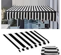 Retractable Patio ning Replacement - Waterproof Outdoor Canopy Cover for Garden Terrace Deck - 12x8ft Black & White Fabric Shelter