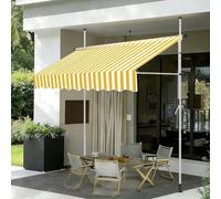 Retractable Patio ning with Hand Crank UV Resistant Adjustable Canopy for Balconies Doors and Gardens - Yellow & White 3.5m/11.5ft