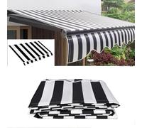 Retractable Patio Sun Shade Canopy Replacement - 100% Water-Resistant 280g Polyester Fabric Black & White Stripes 22.9x4.9ft Window & Door Cover UV Protection