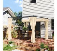 Retractable Pergola 3x3m Khaki Metal Frame PU-Coated Fabric Canopy 300x300cm DIY