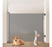 Retractable Pet Gate Barrier for Doorways, Retractable Gate for Babies and Pets, Retractable Pet Stair Gate for Hallway Adjustable Mesh Gate Indoor Outdoor, Easy Install Anywhere(Gray,86 * 140cm)