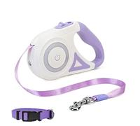 Retractable Pet Leash with Built-in Light, Ideal for Dogs and Cats - Automatic, Durable Nylon Walking Lead - Purple (3m) with Large Collar Size