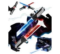 Retractable Plug-In Lightsaber Toy - Dual-Color LED Light Saber with 2-in-1 Reversible Fingertip Spin Hilt, Connectable Double-Blade, Metallic Swung Cosplay Prop for Party Cool Lighting