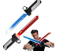 Retractable Plug-In Lightsaber Toy, Fingertip Rotation Double Bladed Glory, Connectable Double Blade Toy With Red & Blue Led Lights, Extendable Sword For Fidget Spinning, Cosplay & Collection (1 Set)