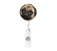Retractable Pretty Pug Dog Badge Holder, Retractable Badge Reel Clips and Id Card Holder, Suit for Offices, Teachers, Students, Nurses.