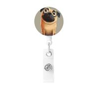 Retractable Pretty Pug Dog Badge Holder, Retractable Badge Reel Clips and Id Card Holder, Suit for Offices, Teachers, Students, Nurses.