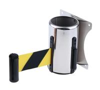 Retractable Queue Barrier Belt 5m - Stainless Steel Wall-Mounted Crowd Control Strap, Outdoor Use, Black and Yellow Safety Divider for Effective People Guidance