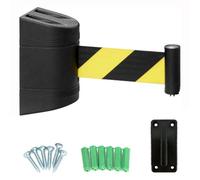 Retractable Queue Barrier Wall Mount, Black Crowd Control Stanchion, 2/3/5/10m Length, Versatile Line Divider for Efficient People Management