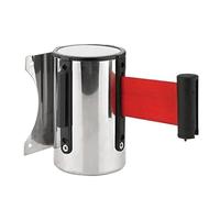 Retractable Queue Barriers 2m/5m Red Belt Retractable Ribbon Barrier Stainless Steel Wall Mount Crowd Control Wall Barrier(5 M)