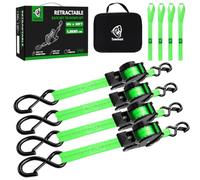 Retractable Ratchet Straps, 1 Inch x 12 Feet Self Retracting Tie Downs | 1800lb Break Strength, Patented Top Release Auto Slow Retraction Tie Down Straps for Truck, Motorcycle,UTV,ATV (Green, 4Pack)