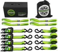 Retractable Ratchet Straps (4PK)- 5250lb Guaranteed Break Strength - Tie Down Straps with Coated S Hooks - Ratchet Straps Heavy Duty for Motorcycle,Trucks,Cargo Moving -Soft Loop Tie Down Straps