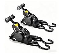 Retractable Ratchet Straps - Self-Retracting Tie Down Straps, 10 ft and 1500 lbs Tensile Strength, Heavy Duty Stainless Steel S-Hooks, for Securing Cargo, Trucks, Motorcycles, Boats (2 Packs)