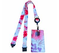 Retractable Reel Lanyard Neck Strap with Unique Waterproof Zip Lock Card Holder for Badge, Pass, ID Card (Poppies in White)