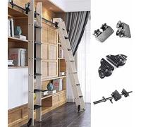 Retractable Rolling Ladder Hardware Kit - Sliding Track System with Floor Wheels and Brakes for Quiet, Safe Movement in Libraries and Homes