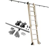Retractable Rolling Ladder Hardware Library Sliding Ladder Track Kit(No Ladder)， 3.3ft-20ft Black Steel Round Tube Mobile Ladder Rail With Floor Roller Wheels (Size : 16ft/500cm Track kit)