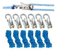 Retractable Rope Roller Ratchet Straps Set, 6-Pack Knot-Free Camping Rope Tightening Tool with Cam Lock, Paracord Ropes Pulley Tensioner Clips, Outdoor Tools