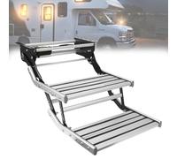 Retractable RV Steps with LED Light, Folding Aluminum Non-Slip Stairs for Camper, Caravan, Motorhome, 12V Single