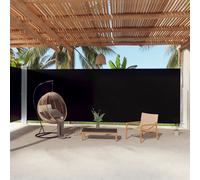 Retractable Side Awning Black 220x1000cm PU Coated Polyester Double-Sided Auto.
