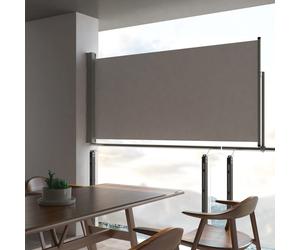 Retractable Side Awning Brown Screen Grey Stand 120x300cm PU-Coated Fabric Iron