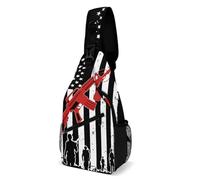 Retractable Side Pocket Chest Bag Army Veteran American Flag Gun Art Strap Daypack Outdoor Chest Crossbody For Office, Camping, Travel