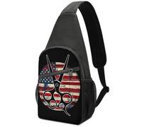 Retractable Side Pocket Triangle Backpack Hair Scissors American Flag Chest Pack Casual Chest Crossbody For Running, Travel, Camping