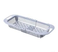 Retractable Sink Drain Basket with Telescopic Design Adjustable 34.5-45cm Length, Sturdy PP Plastic Vegetable and Fruit Strainer with Dense Drainage Holes, Ergonomic Dual Handles(Gray)