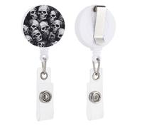 Retractable Skulls Pattern Badge Holder Personalized Heavy Duty Badge Reel with Swivel Alligator Clip Custom Id Card Holder Gifts for Office Worker Nurse Teacher