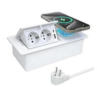 Retractable Socket Built-in Socket with USB PD20W Quick Charge, Desk Socket with 15W Wireless Charger, Table Socket for Kitchen, Worktop (White)