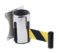 Retractable Stainless Steel Barrier with 32.8ft Warning Tape, Wall-Mounted Crow Control System for Indoor/Outdoor Queue Management (Model A)