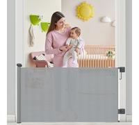 Retractable Stair Gate Extend up to 55” wide, 33.86” Tall with Drilling and Non-Drilling Accessories, Baby Gate One Handed Silent Operation Grey Dog Gate for Stairways/Indoor/Outdoor (Grey)