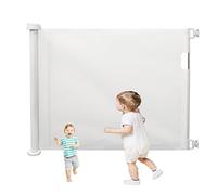 Retractable Stair Gate for Baby and Pets, 0 to 147 cm Narrow to Extra Wide Baby Safety Gate, One Handed Silent Operation Baby Gate for Stairways & Hallways, Indoor & Outdoor, White