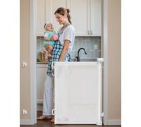 Retractable Stair Gate for Baby, Double Lock Stair Gates for Toddlers, Extends to 140 CM Wide, One-handed Operation Baby Gate, Easy Install Baby Gate for Stairs, Indoor & Doorways, White
